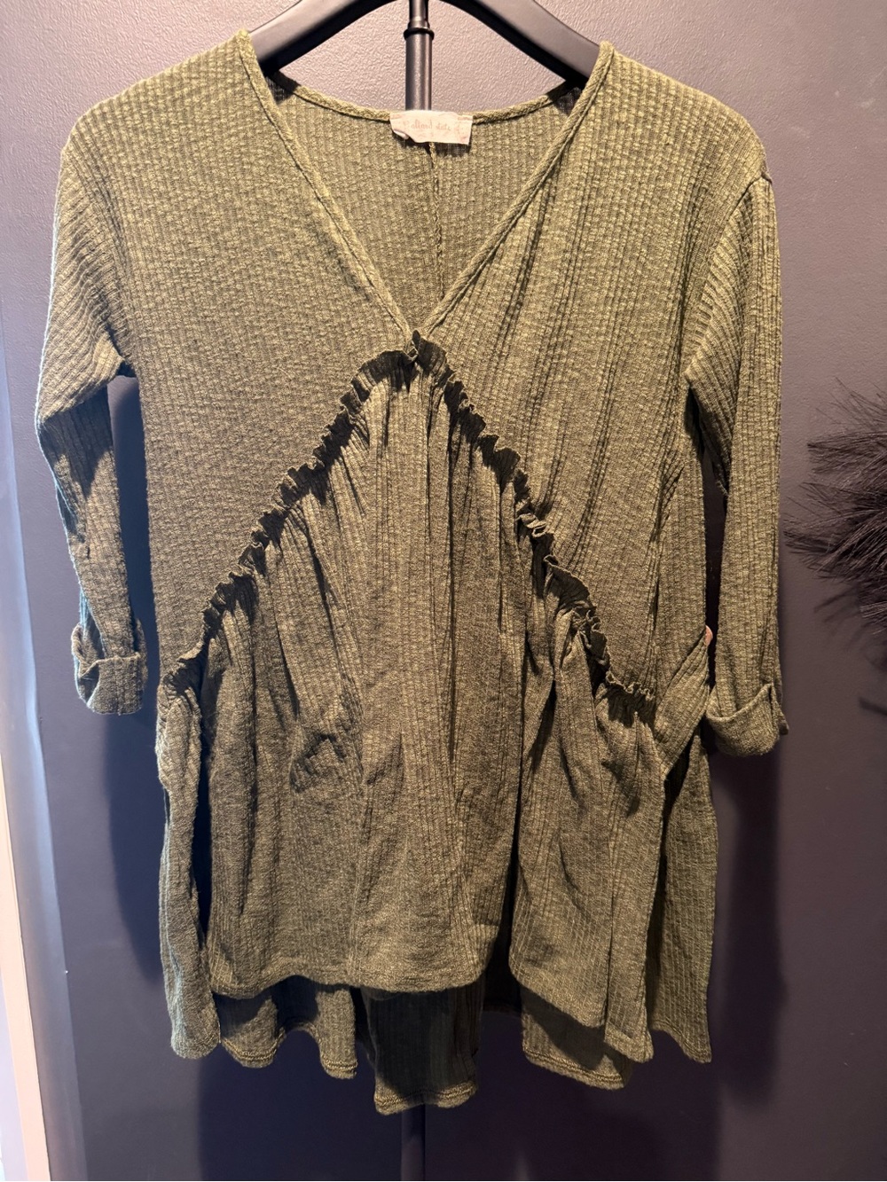 Altar'd State Olive Green Textured V-Neck Tunic